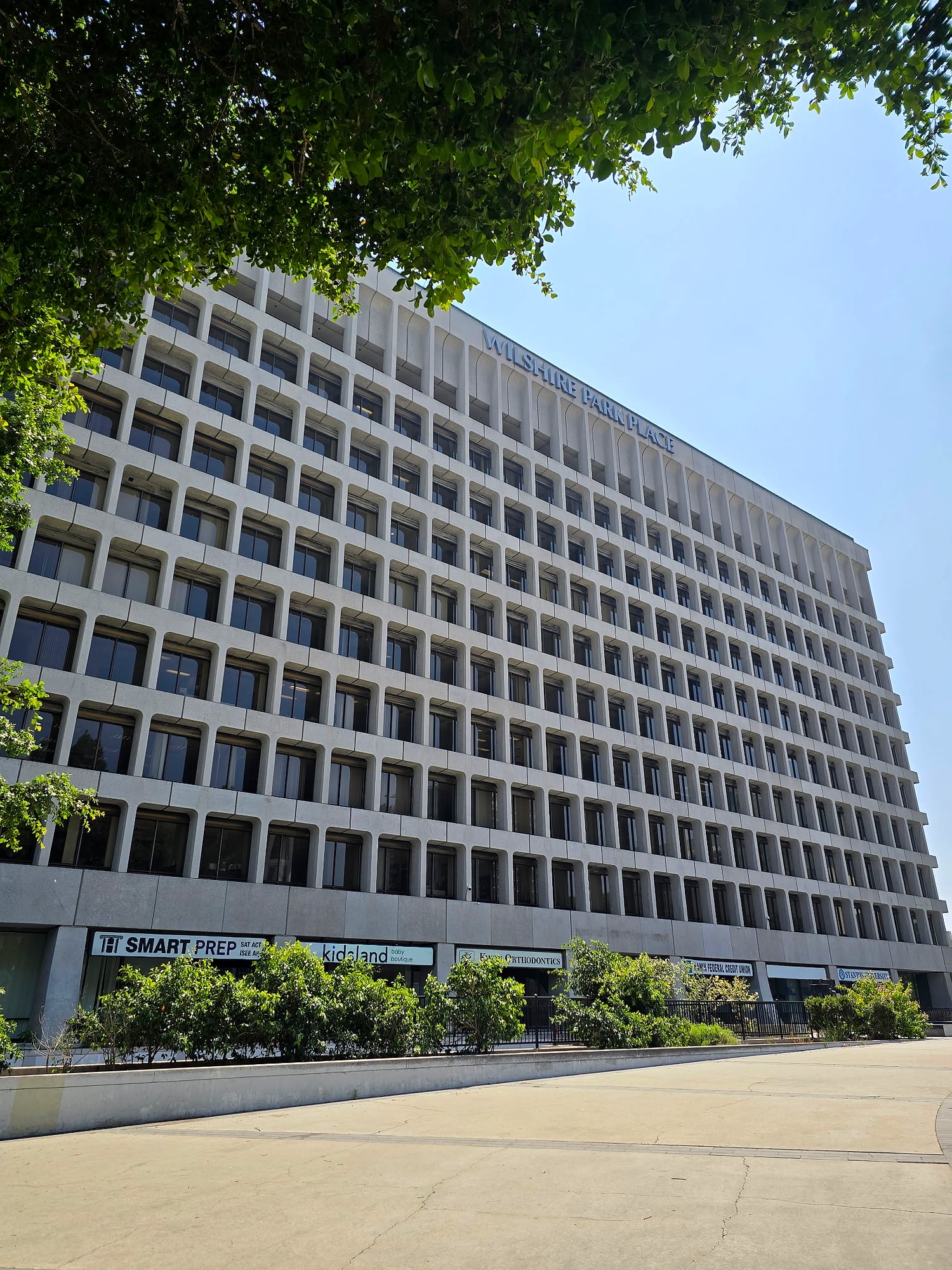 Corporate office building facade with window film